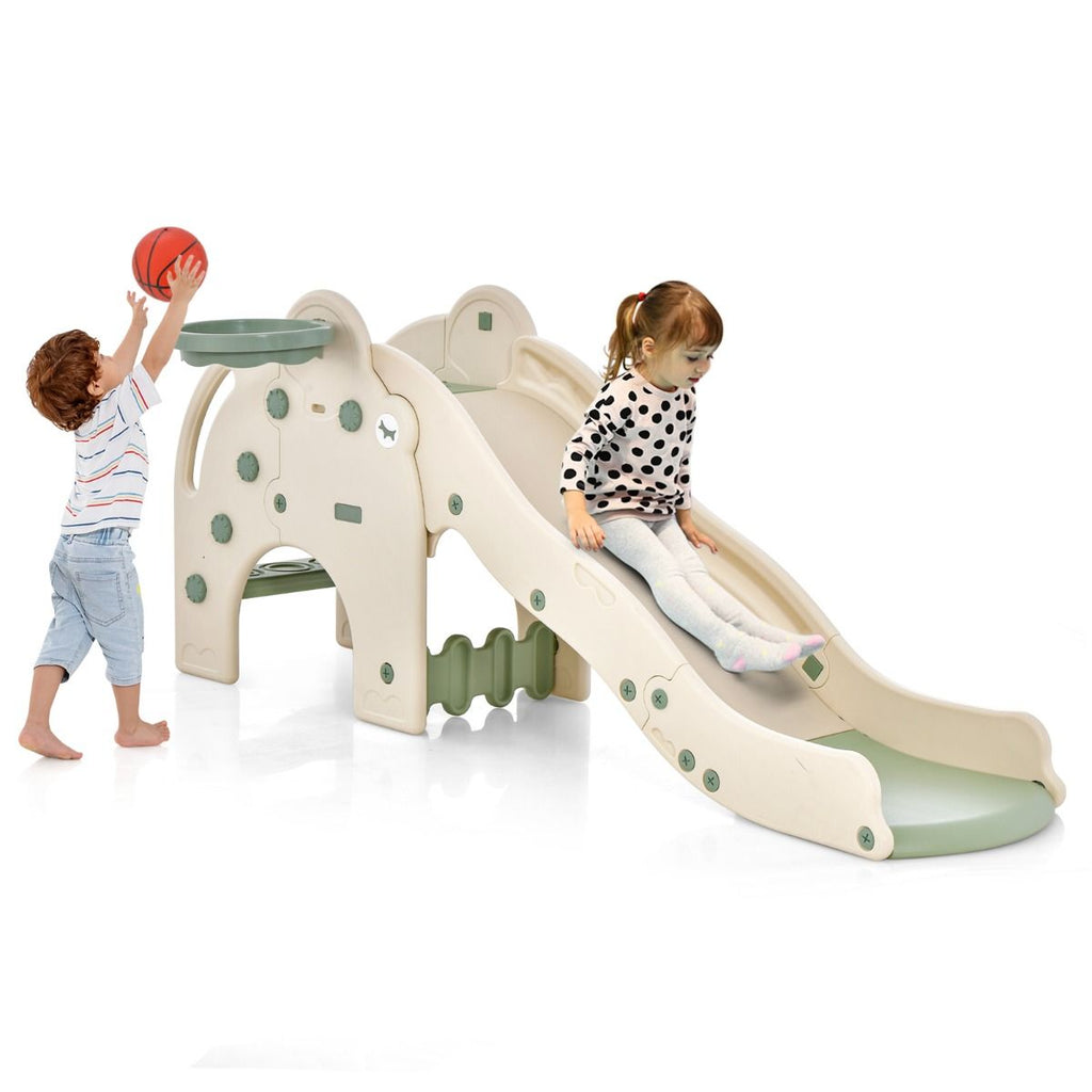 Rutsche Outdoor 4 in 1 Kinder Rutsche & Tunnel & Basketballkorb & Leiter 187,5 X 47 X 77,5 Cm Grün