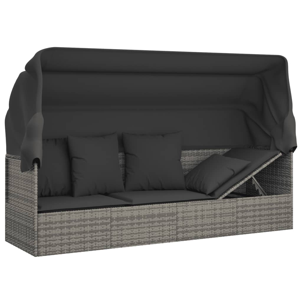 Outdoor Loungebett Mit Dach Kissen Gartenliege Gartenmöbel Poly Rattan Vidaxl