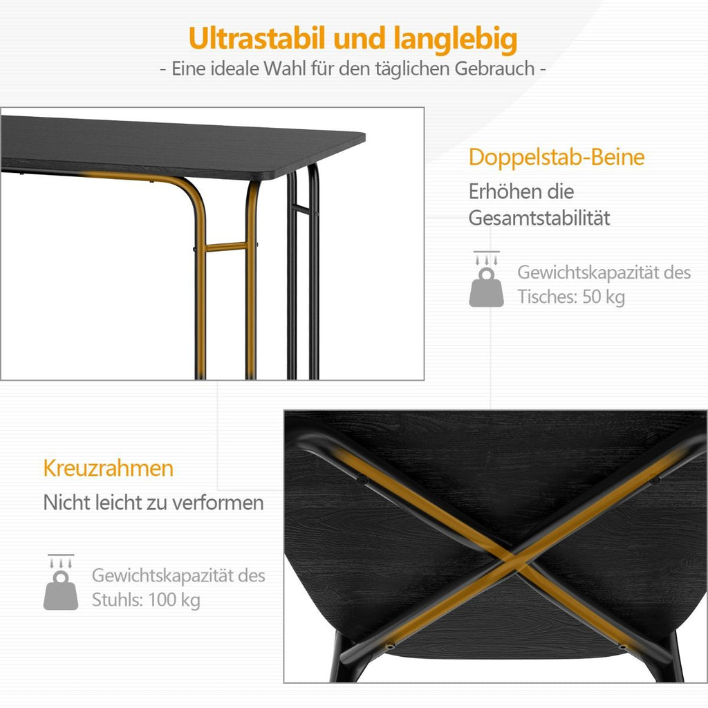 5 Teiliges Esstisch Set Rechteckiger Küchentisch Mit 4 Stühle Essgruppe Metallrahmen Sitzgruppe Esszimmertisch 4 Personen Platzsparend Schwarz