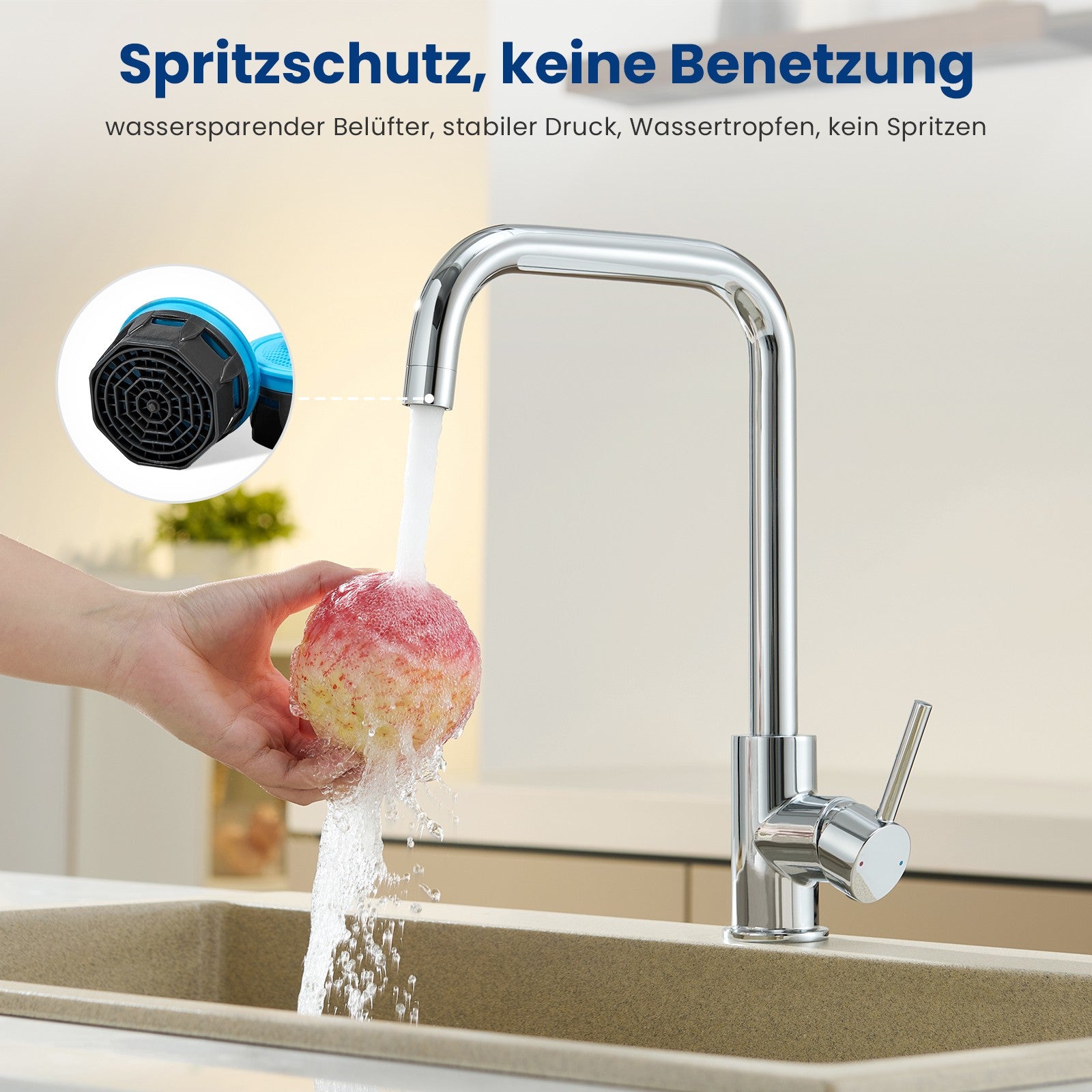 360° Drehbarer Küchenarmatur Wasserhahn Mischbatterie Küche Spültischarmat