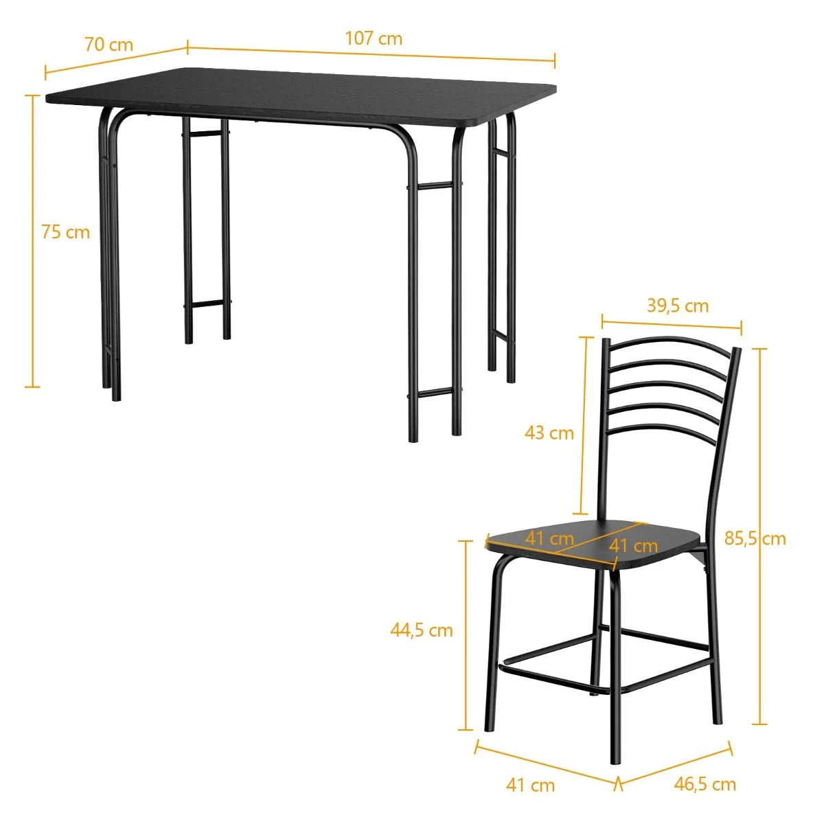 5 Teiliges Esstisch Set Rechteckiger Küchentisch Mit 4 Stühle Essgruppe Metallrahmen Sitzgruppe Esszimmertisch 4 Personen Platzsparend Schwarz