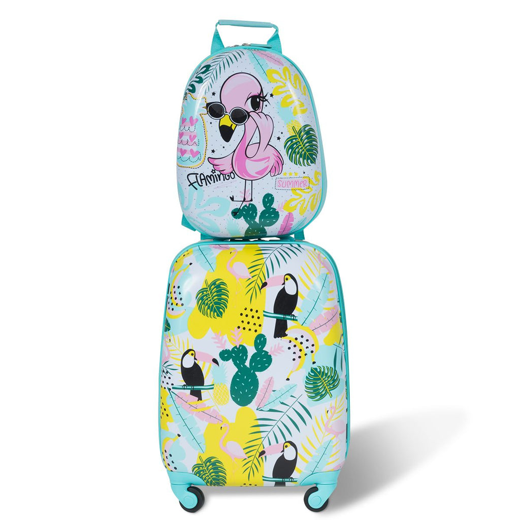 2 Tlg Kindergepäck Flamingosblid Reisekoffer Kinderkoffer + Rucksack Blau