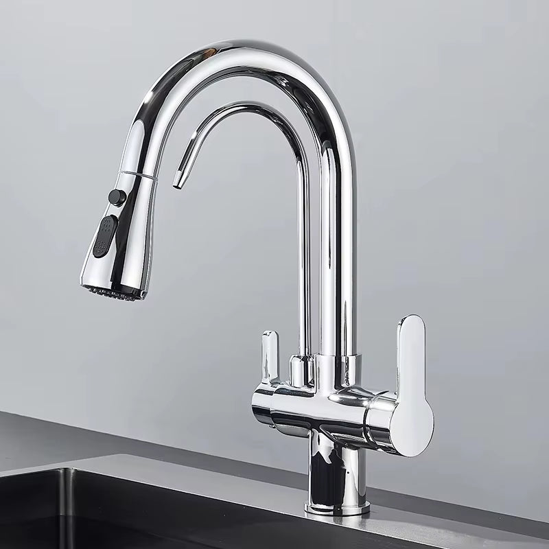 Matte Black Filtered Crane for Kitchen Pull Out Spray 360 Rotation Water Filter Tap Three Ways Sink Mixer Kitchen