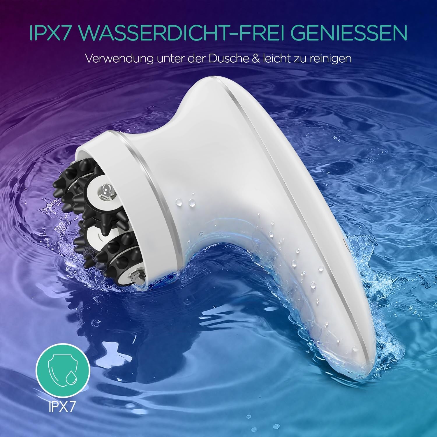 VOYOR Massagegerät anti Cellulite Massage Gerät Für Gesicht Nacken Schulter Rücken Füße Fußbad Mit 3 Muti-Funktionsköpfe Gesichtsreinigungsbürste IPX7 Wasserdicht & Wiederaufladbar