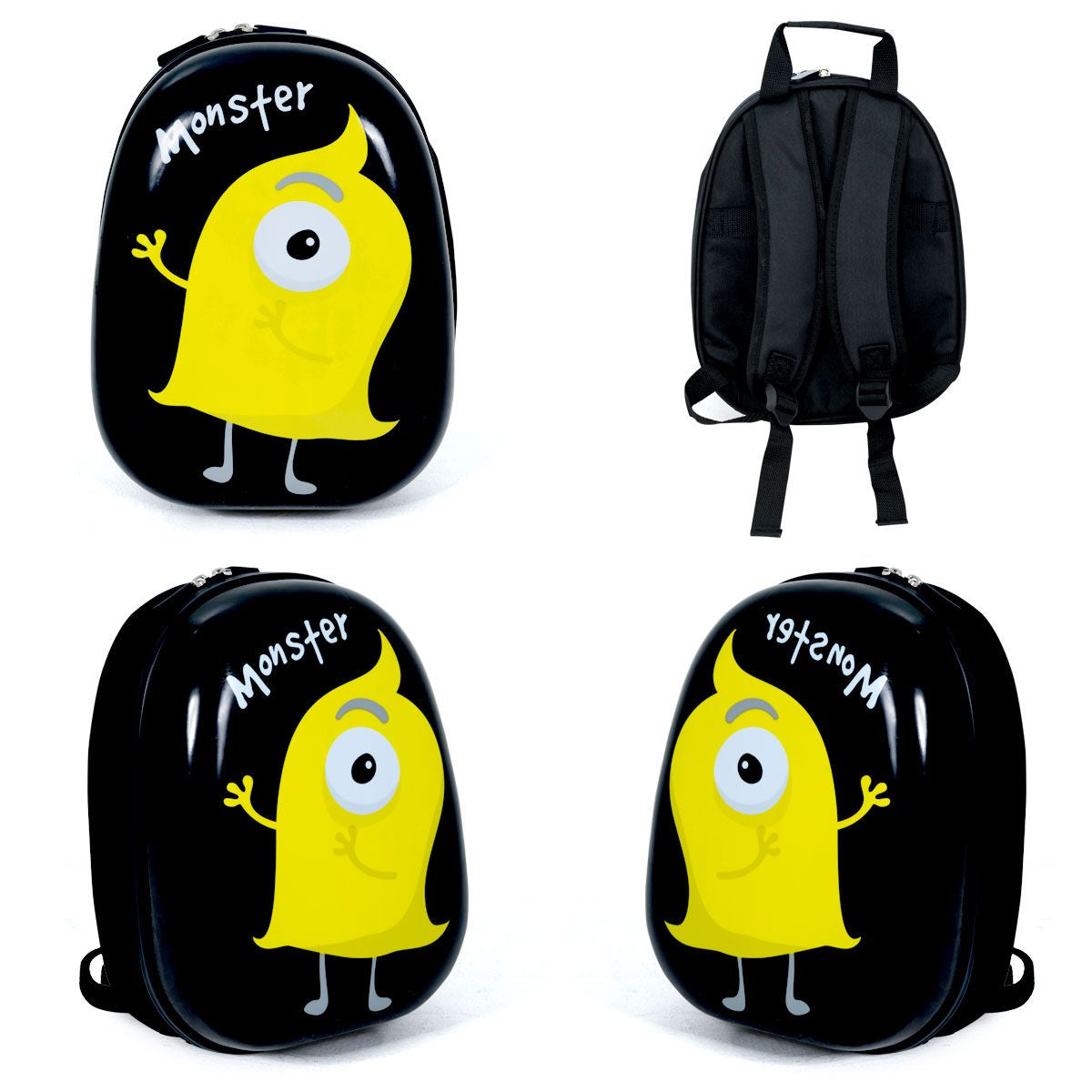 2 Tlg Kindergepäck Monstersbild Reisekoffer Kinderkoffer + Rucksack Schwarz