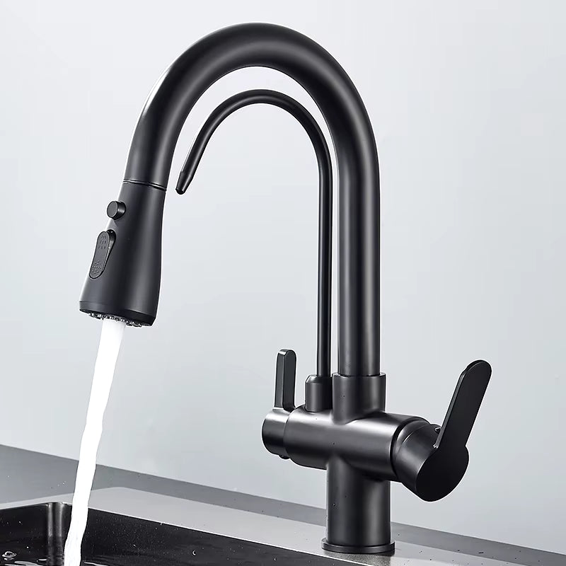 Matte Black Filtered Crane for Kitchen Pull Out Spray 360 Rotation Water Filter Tap Three Ways Sink Mixer Kitchen