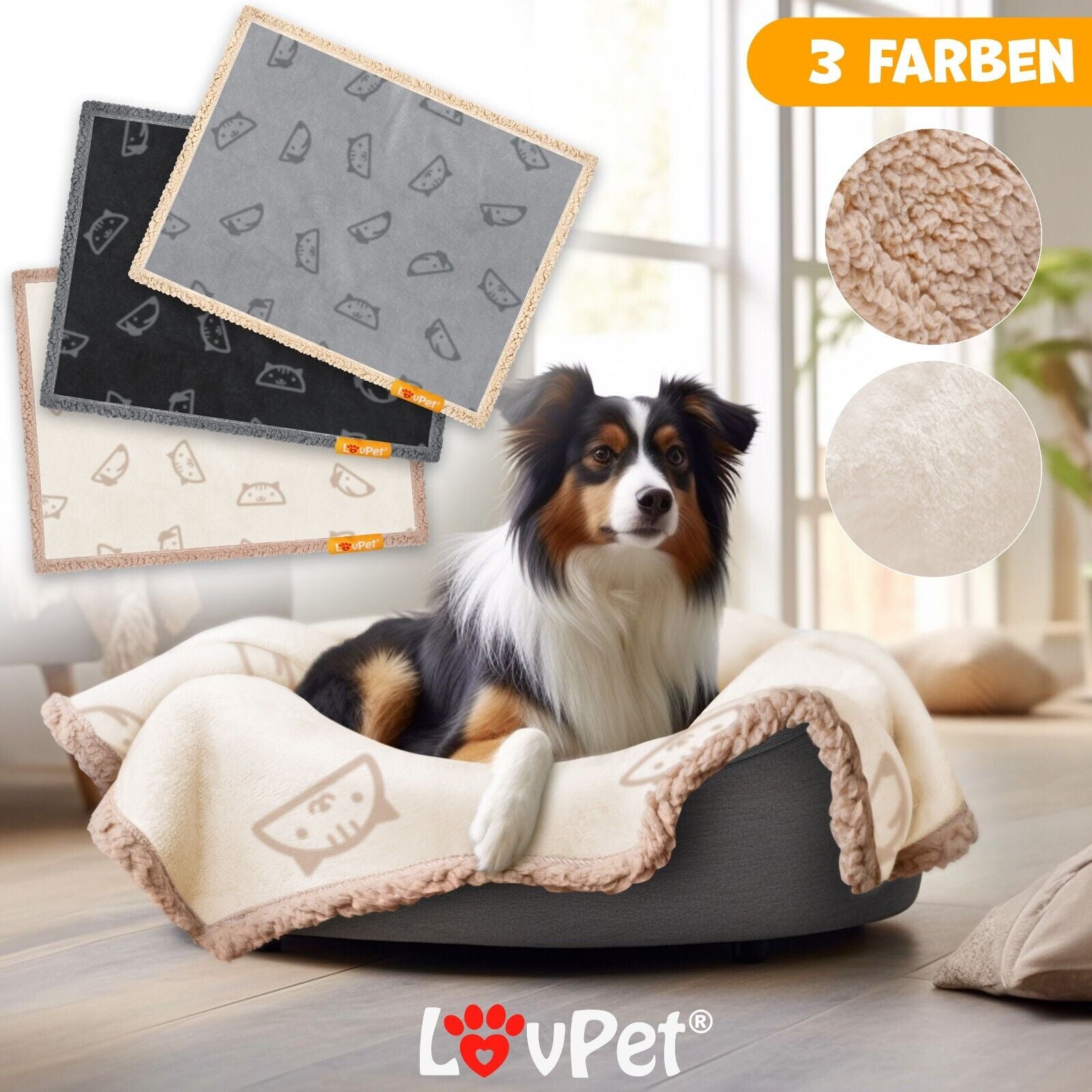 LOVPET® Hunde Decke Wasserdicht Haustier Trockenbett Fleece, 3X Spielzeugknochen