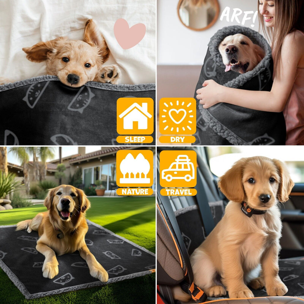 LOVPET® Hunde Decke Wasserdicht Haustier Trockenbett Fleece, 3X Spielzeugknochen