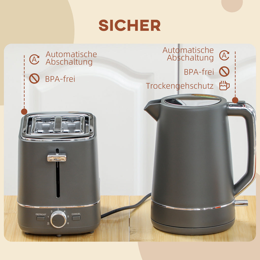 Wasserkocher Toaster Set Frühstück-Set Mit 1,7L Wasserkocher, 2 Scheiben Toaster