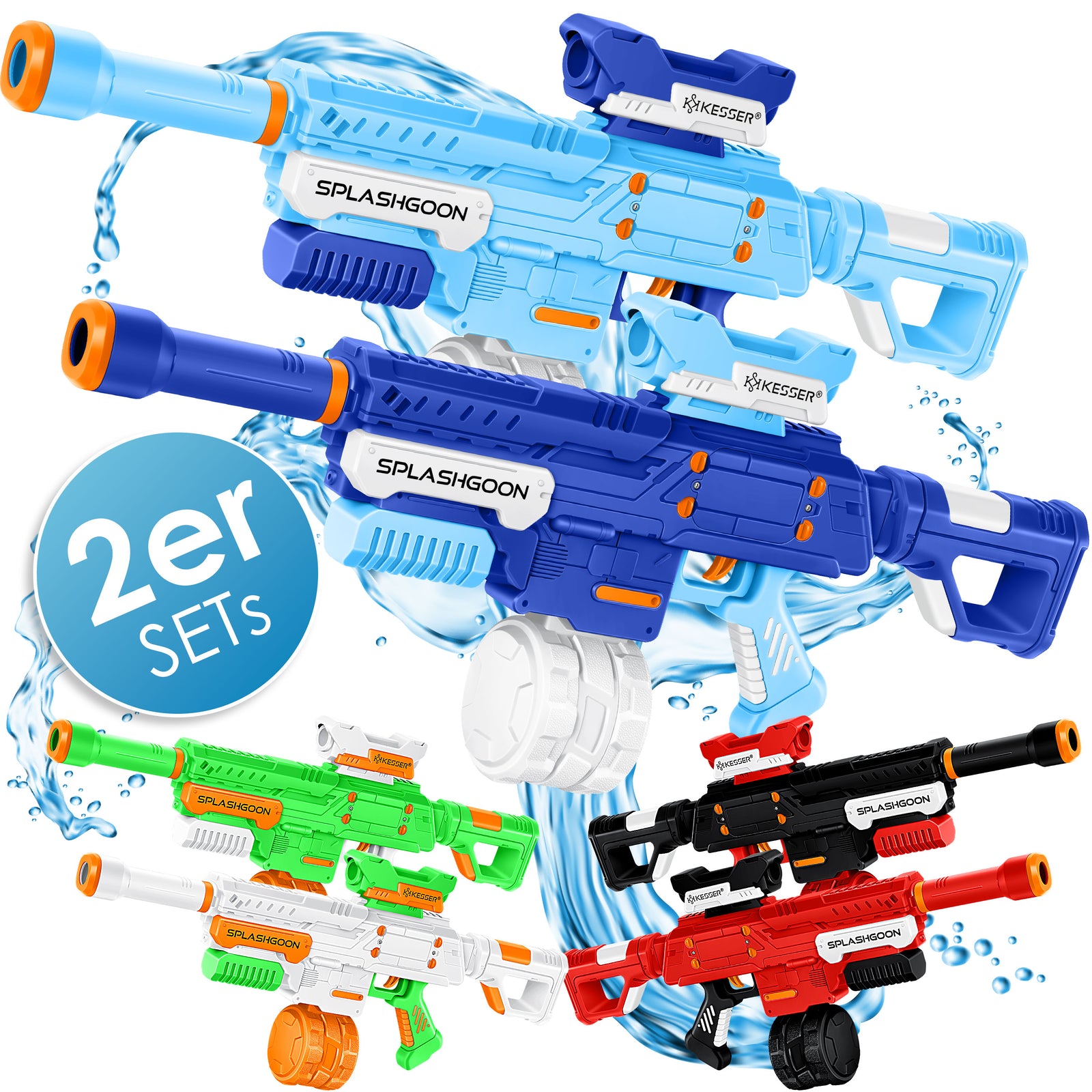 KESSER® 2X Wasserpistole Inkl. Zielfernrohr Wasser Spritzpistole 16M, 1,65L Tank