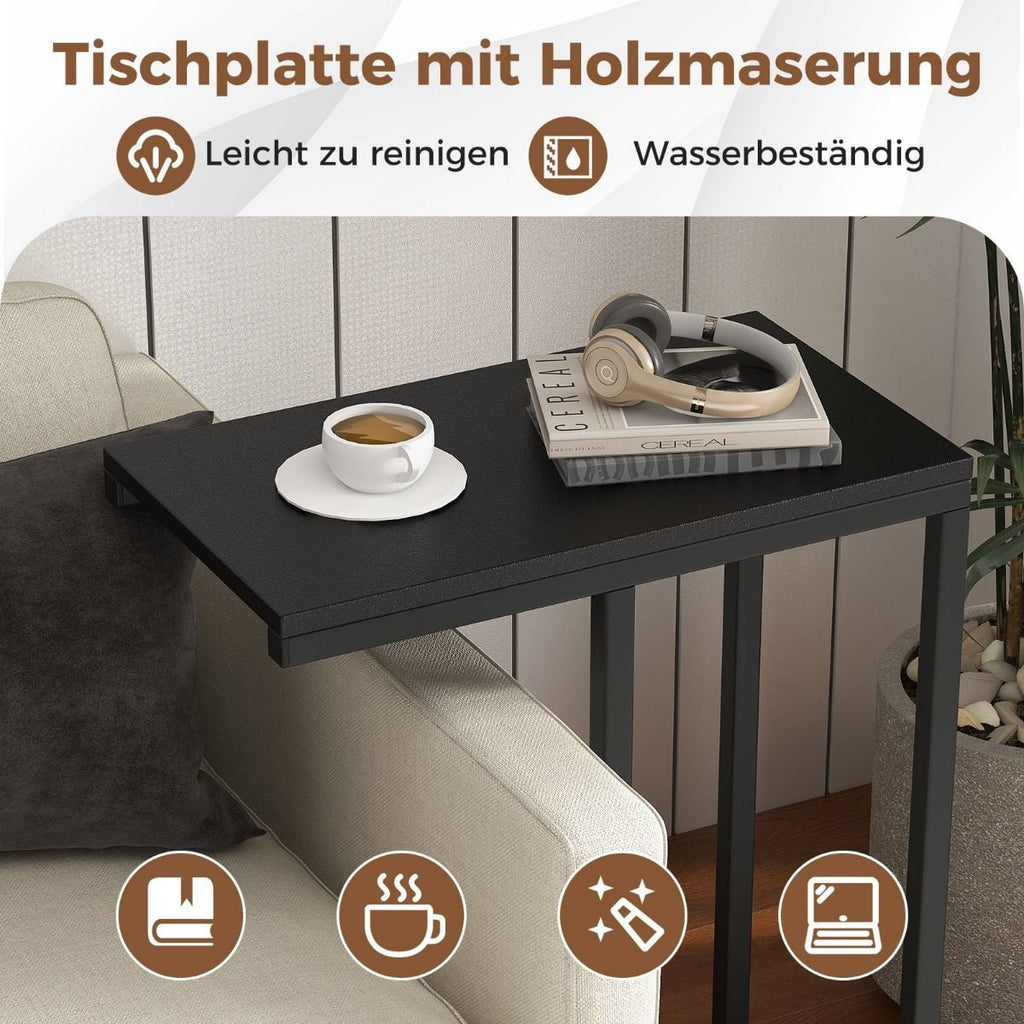 Beistelltisch C-Form Sofatisch Mit Metallgestell Kaffeetisch Für Wohnzimmer Rustikales Braun/Grau/Schwarz
