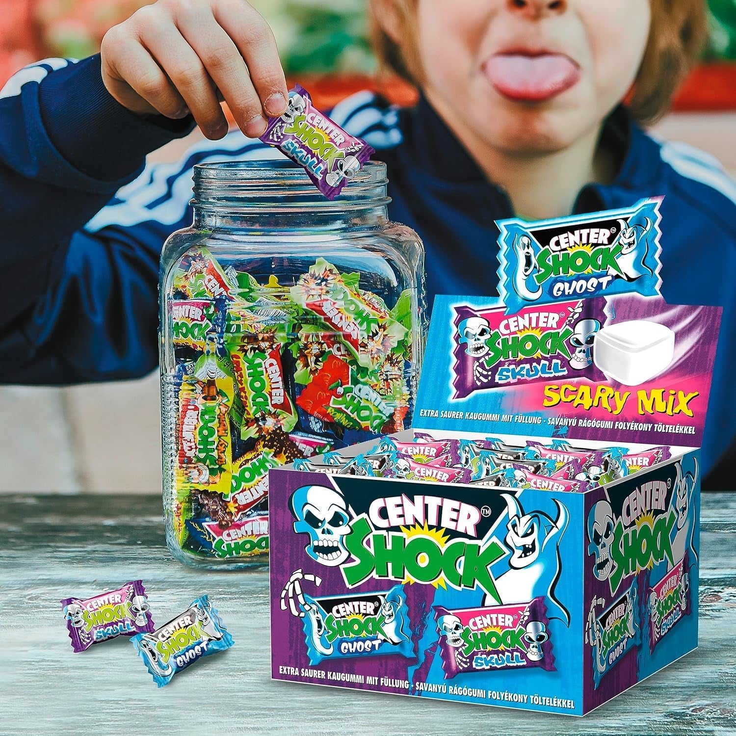 Center Shock Scary Mix, Box Mit 100 Kaugummis, Extra-Sauer Mit Verschiedenen Sorten, Ideal Für Geburtstag, Pinata, Candy-Bar, Schultüte Und Weihnachten, 400G