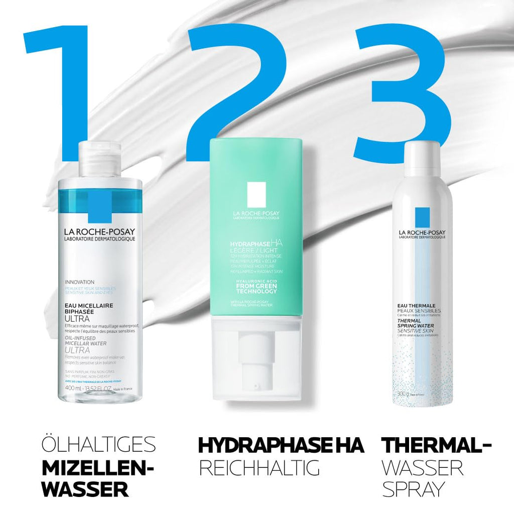 La Roche Posay Leichte Gesichtscreme Für Empfindliche, Trockene Haut, 72 Stunden Feuchtigkeit, Mit Biofermentierter Hyaluronsäure Und Thermalwasser, Ohne Alkohol, Hydraphase HA Leicht, 50 Ml