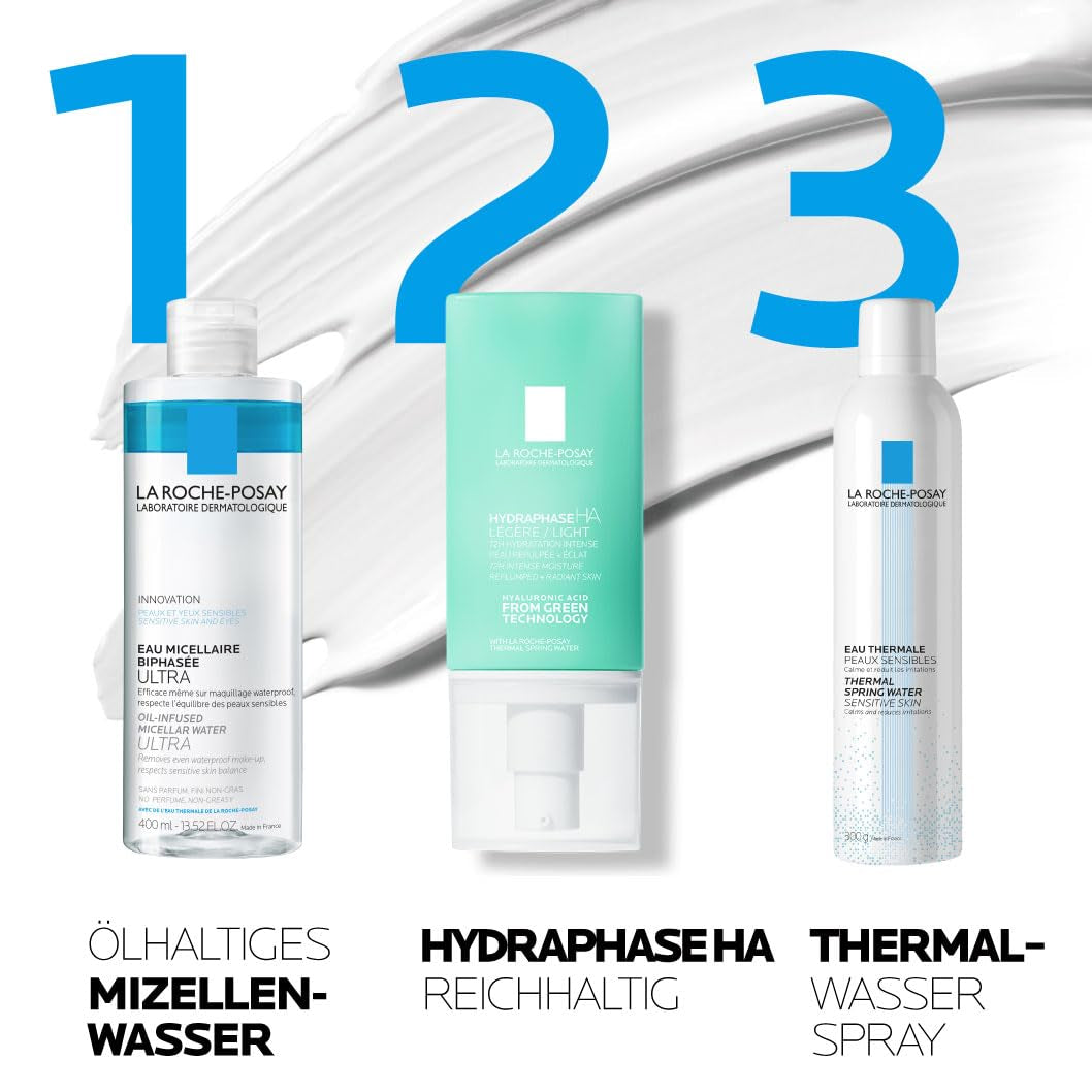La Roche Posay Leichte Gesichtscreme Für Empfindliche, Trockene Haut, 72 Stunden Feuchtigkeit, Mit Biofermentierter Hyaluronsäure Und Thermalwasser, Ohne Alkohol, Hydraphase HA Leicht, 50 Ml