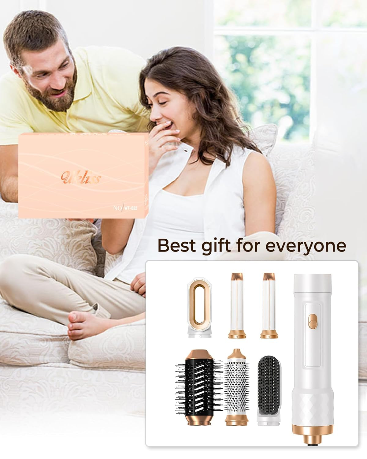 Hot Air Styler 6 in 1, UKLISS Föhnbürste Mit 6 Ersatz: 1000W Haartrockner, Airflow-Auto Lockenstab, Lockenbürste, Rundbürstenföhn, Haarglätter Für Haar Volumen, Glätten, Locken Und Föhnen, Haarpflege
