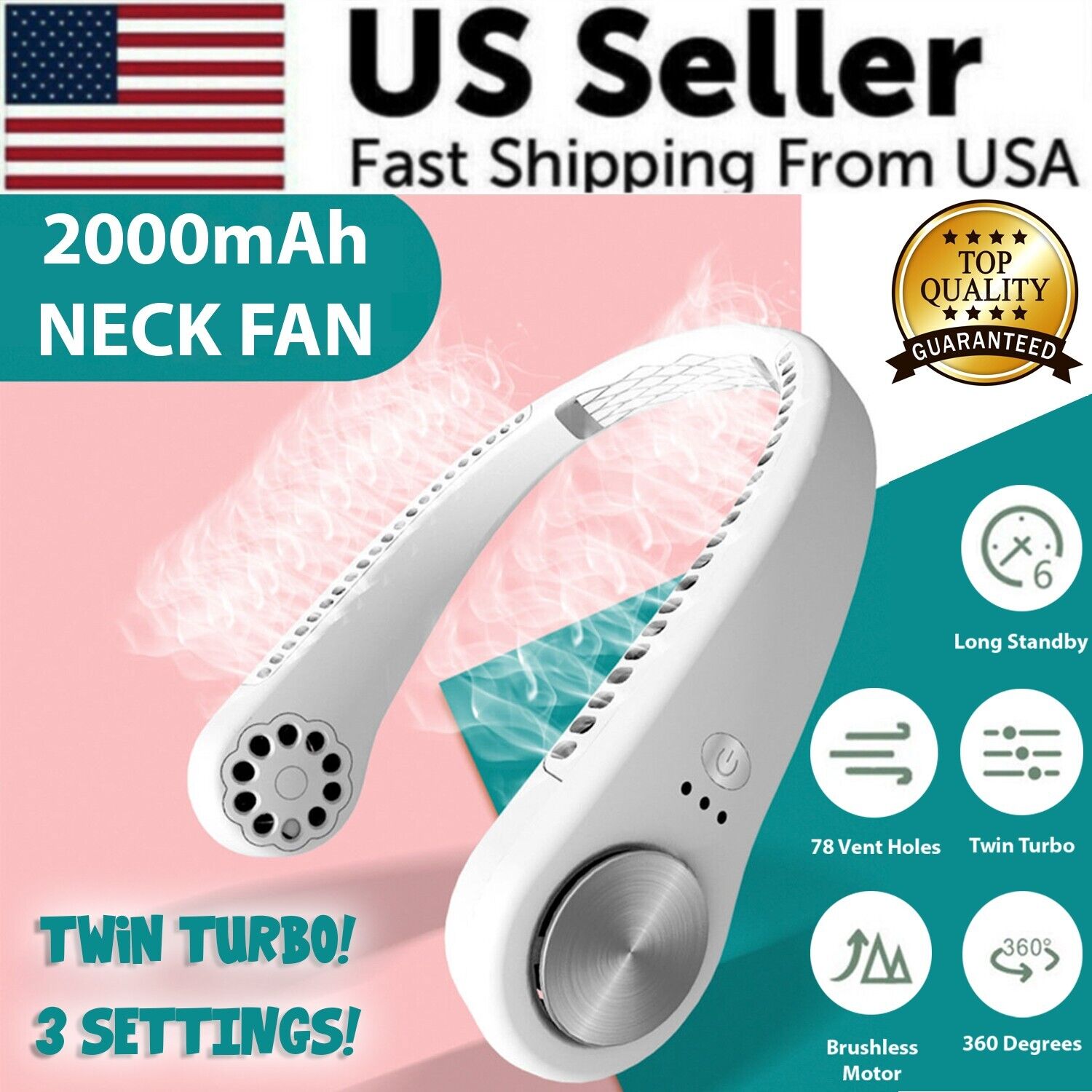 (US Shipping) USB Portable Hanging Neck Fan Cooling Air Cooler Little Electric Air Conditioner