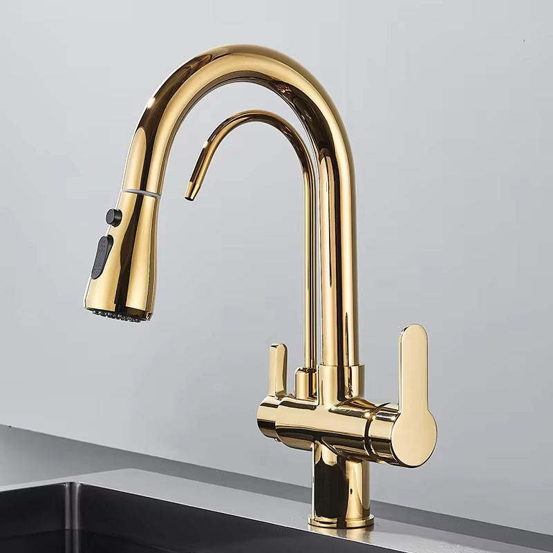 Matte Black Filtered Crane for Kitchen Pull Out Spray 360 Rotation Water Filter Tap Three Ways Sink Mixer Kitchen