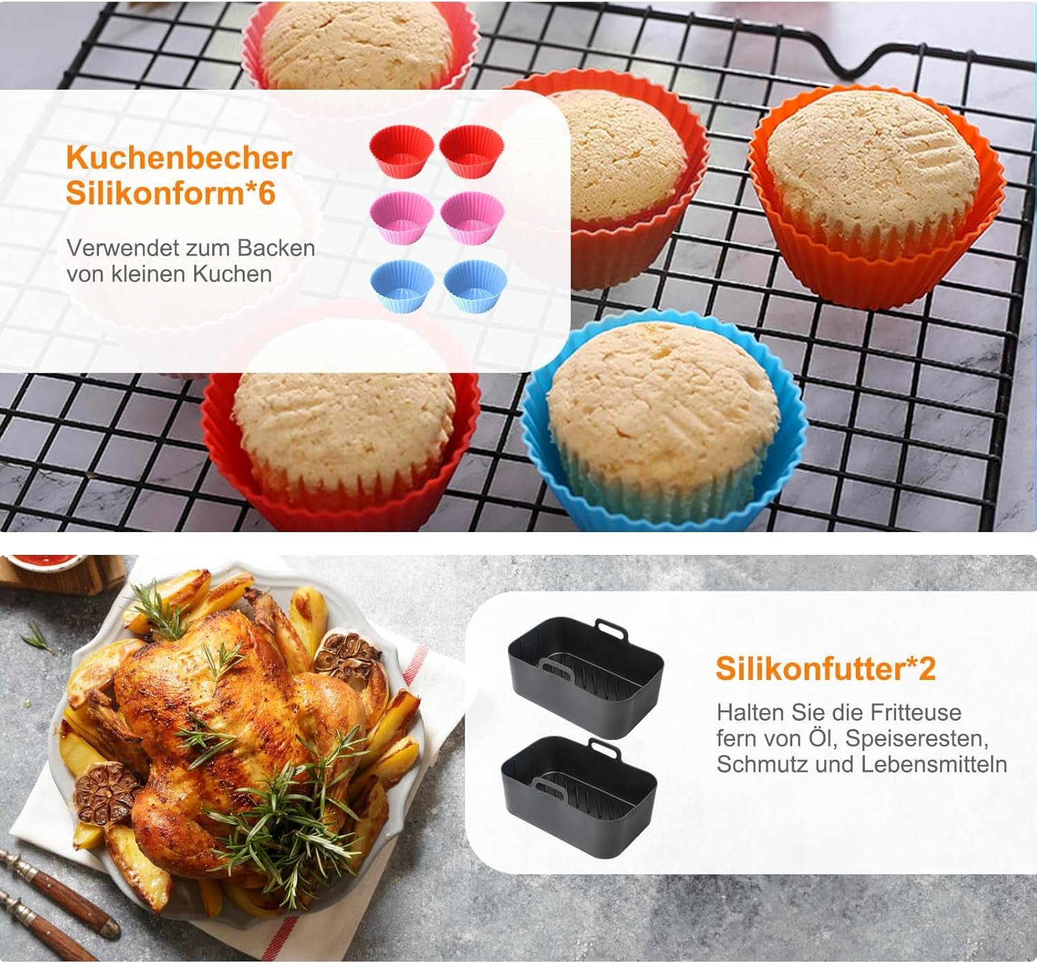 19PCS Zubehör Heißluftfritteuse Für Ninja Foodi AF400EU AF300EU AF500EU, Airfryer Zubehör Silikonform Heißluftfritteuse Zubehör Dual Zone Airfryer Accessories Für Innsky,Princess,Emerio 7,6L-9,5L