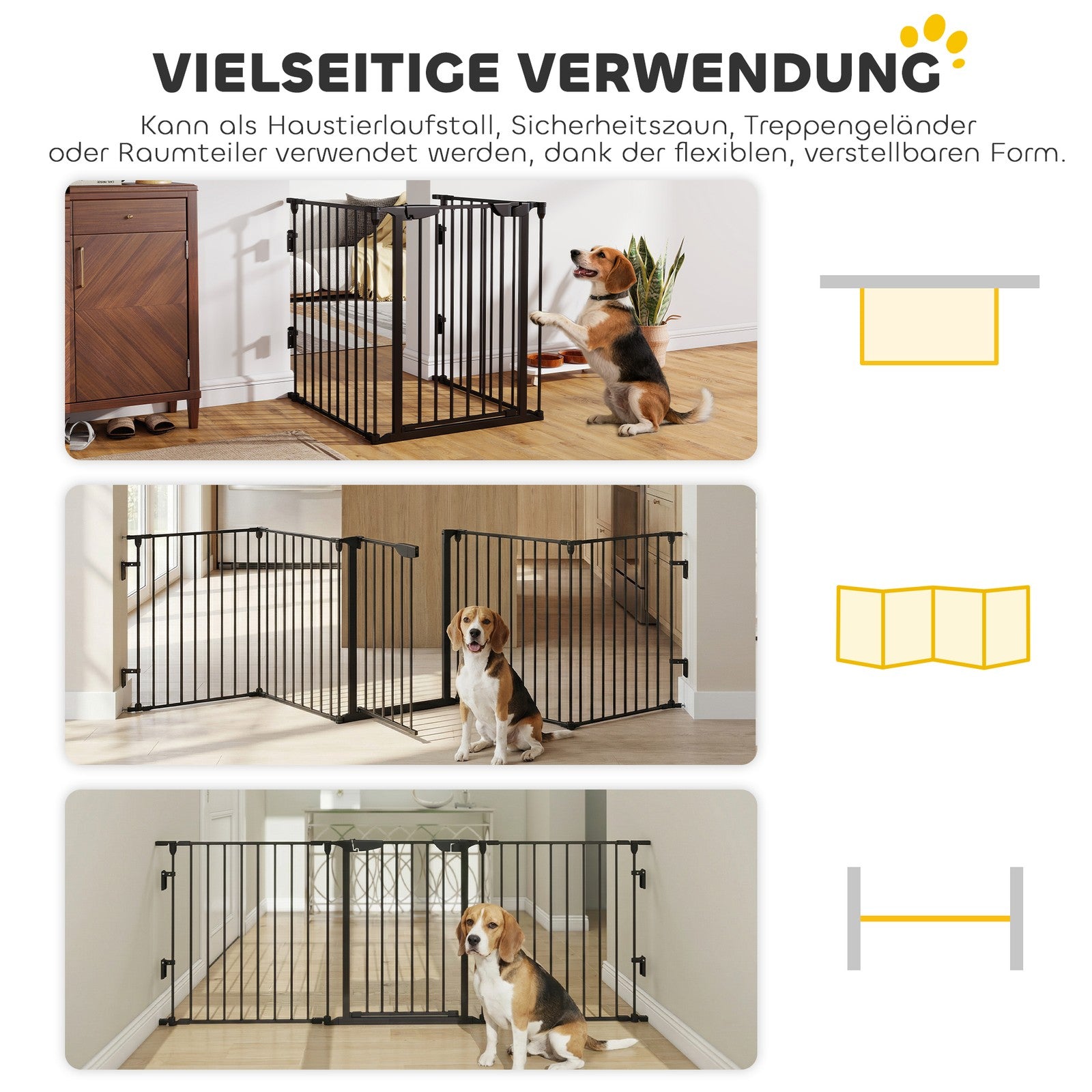 Pawhut 2 in 1 Welpenauslauf 5-TLG Klappbar Absperrgitter Hund Mit Tür, Metall