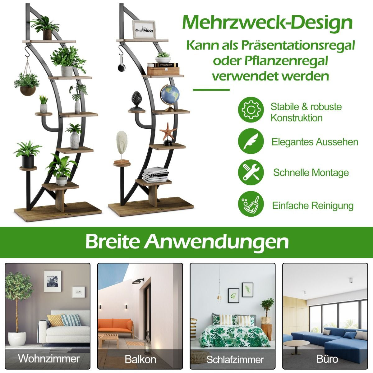 Blumenregal 6-Stufiger Metall-Pflanzenständer in Halbmondform (2 Stück)