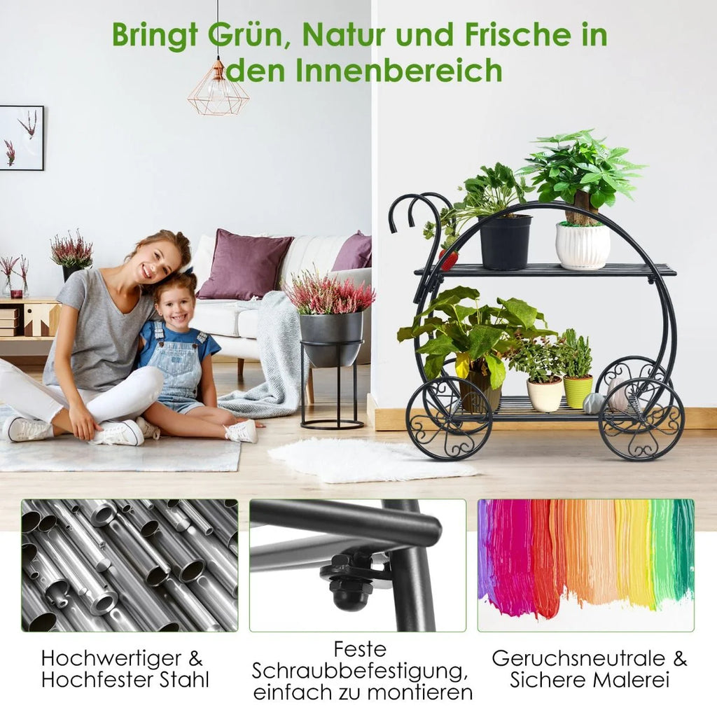 Pflanzenregal Blumenregal 2-Stufig Blumenständer Freistehend 60 X 35 X 66 Cm Schwarz