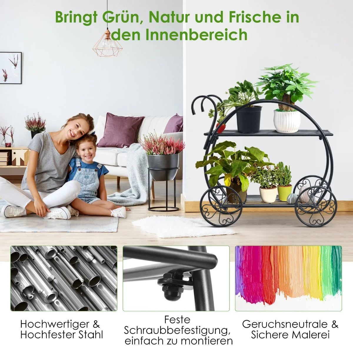 Pflanzenregal Blumenregal 2-Stufig Blumenständer Freistehend 60 X 35 X 66 Cm Schwarz