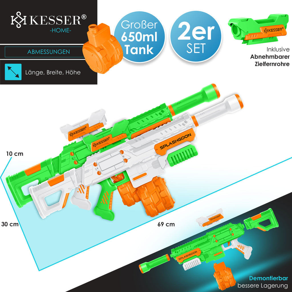 KESSER® 2X Wasserpistole Inkl. Zielfernrohr Wasser Spritzpistole 16M, 1,65L Tank