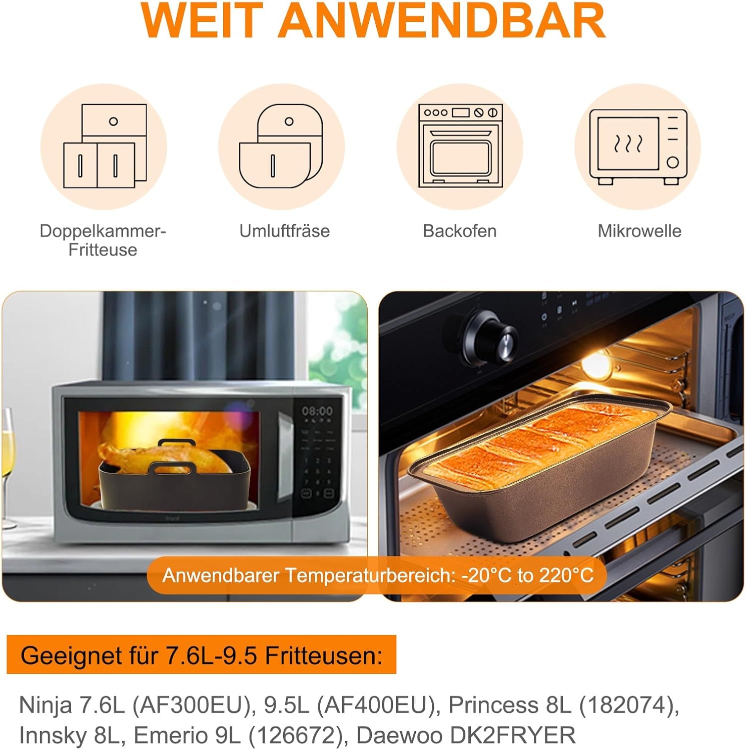 19PCS Zubehör Heißluftfritteuse Für Ninja Foodi AF400EU AF300EU AF500EU, Airfryer Zubehör Silikonform Heißluftfritteuse Zubehör Dual Zone Airfryer Accessories Für Innsky,Princess,Emerio 7,6L-9,5L