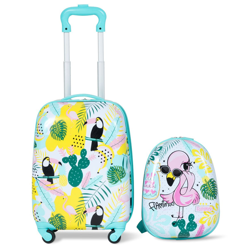 2 Tlg Kindergepäck Flamingosblid Reisekoffer Kinderkoffer + Rucksack Blau