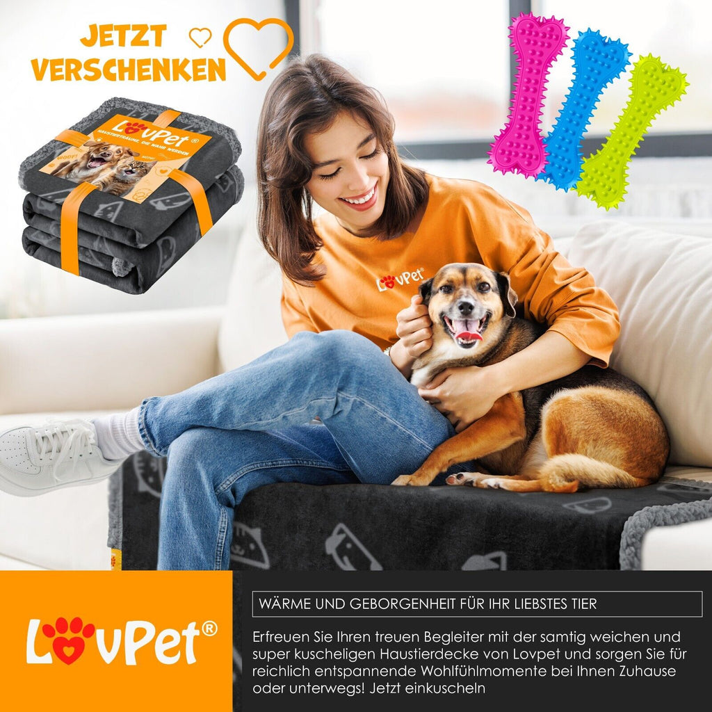 LOVPET® Hunde Decke Wasserdicht Haustier Trockenbett Fleece, 3X Spielzeugknochen
