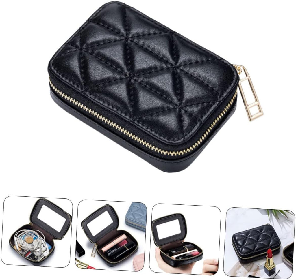Mikinona Tragbare Lippenstifttasche Pu Mit Spiegel Kleine Kosmetiktasche Für Damen Reise Organizer Für Wandern Party Geschenk