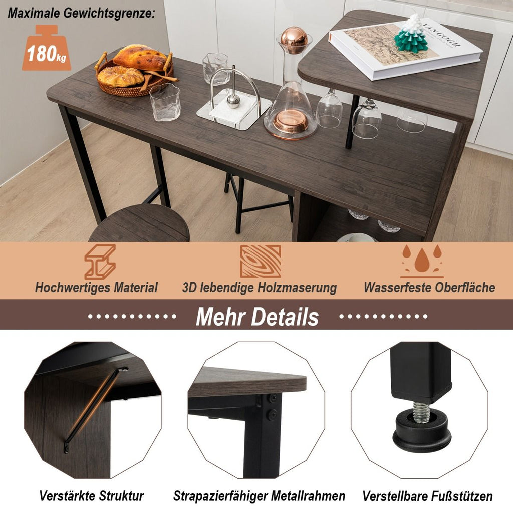 3-Teiliges Bartisch- & Stuhl-Set Esstisch-Set in Thekenhöhe Braun