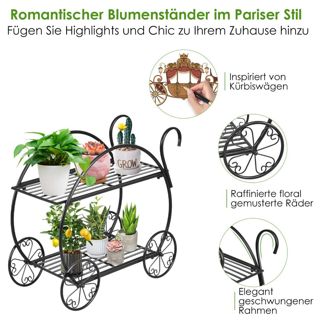 Pflanzenregal Blumenregal 2-Stufig Blumenständer Freistehend 60 X 35 X 66 Cm Schwarz