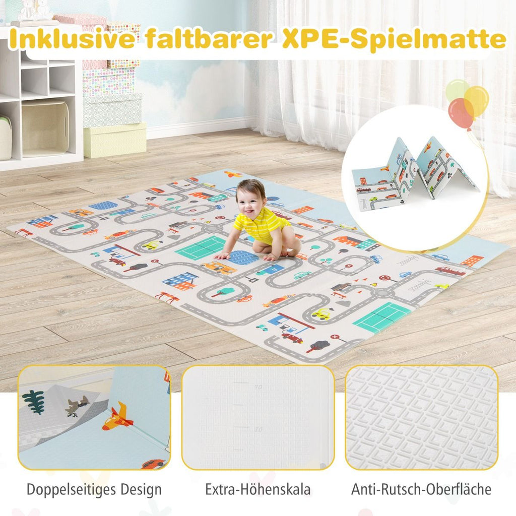 Baby Laufstall Mit Matratze & 50 Spielbällen & 4 Zugringen & 4 Reißverschlusstür Hellgrau
