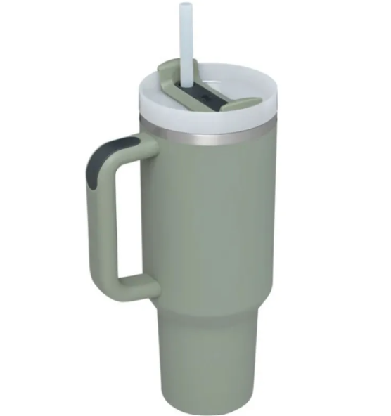 (US-DE Shipping) Portable 40oz Stainless Steel Car Cup with Straw and Handle