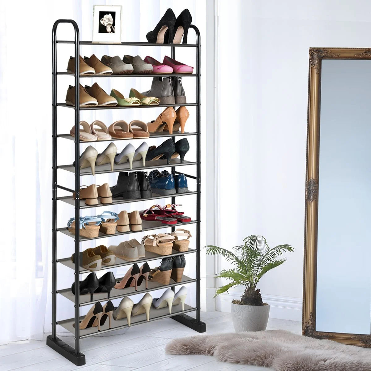 Schuhregal Mit 10 Ebenen & Abnehmbarem Regal & Metallrahmen Platzsparende Schuhablage Schwarz
