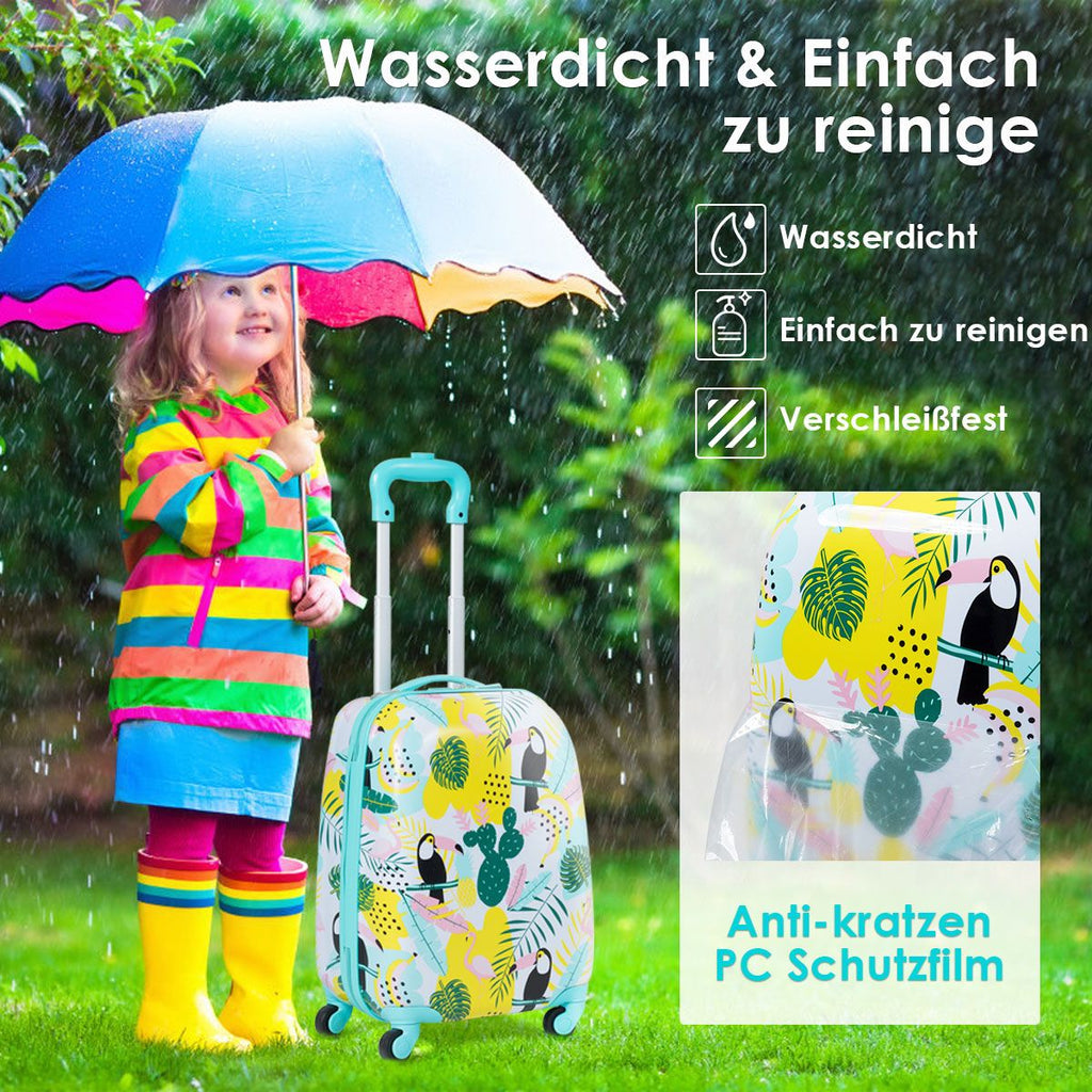 2 Tlg Kindergepäck Flamingosblid Reisekoffer Kinderkoffer + Rucksack Blau
