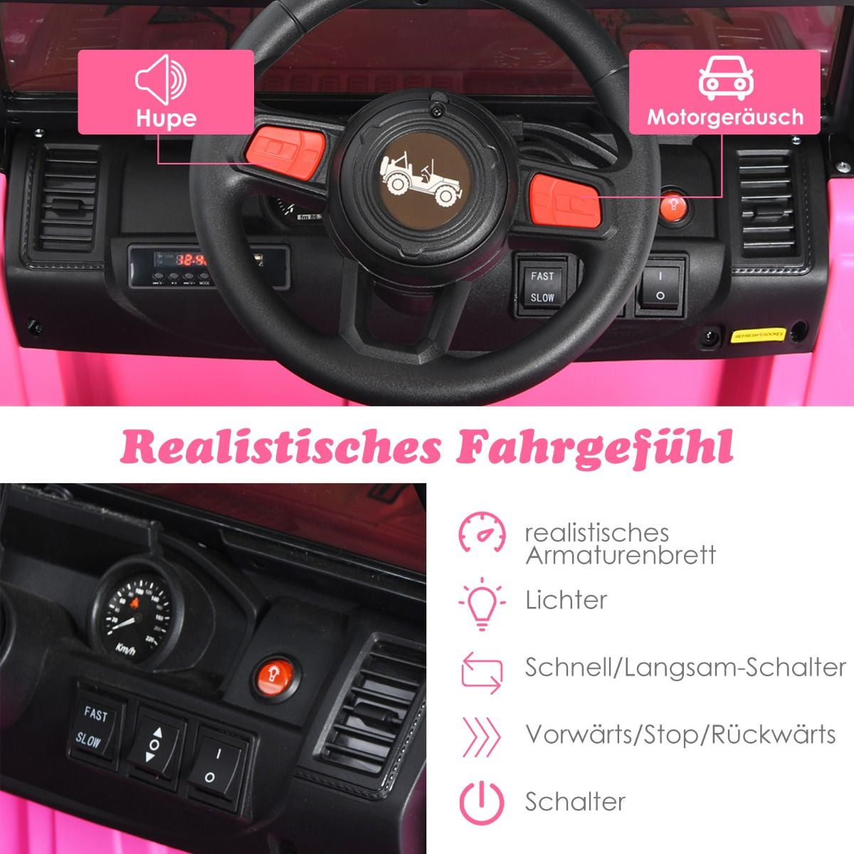 Kinder Elektroauto Mit 2,4G-Fernbedienung & MP3 & Hupe 12V Elektro Kinderauto Rosa