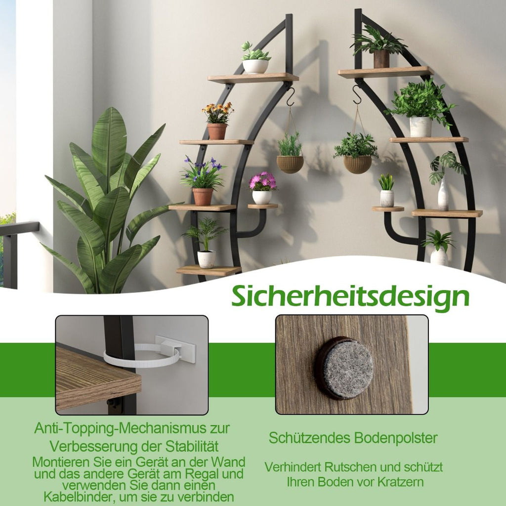 Blumenregal 6-Stufiger Metall-Pflanzenständer in Halbmondform (2 Stück)