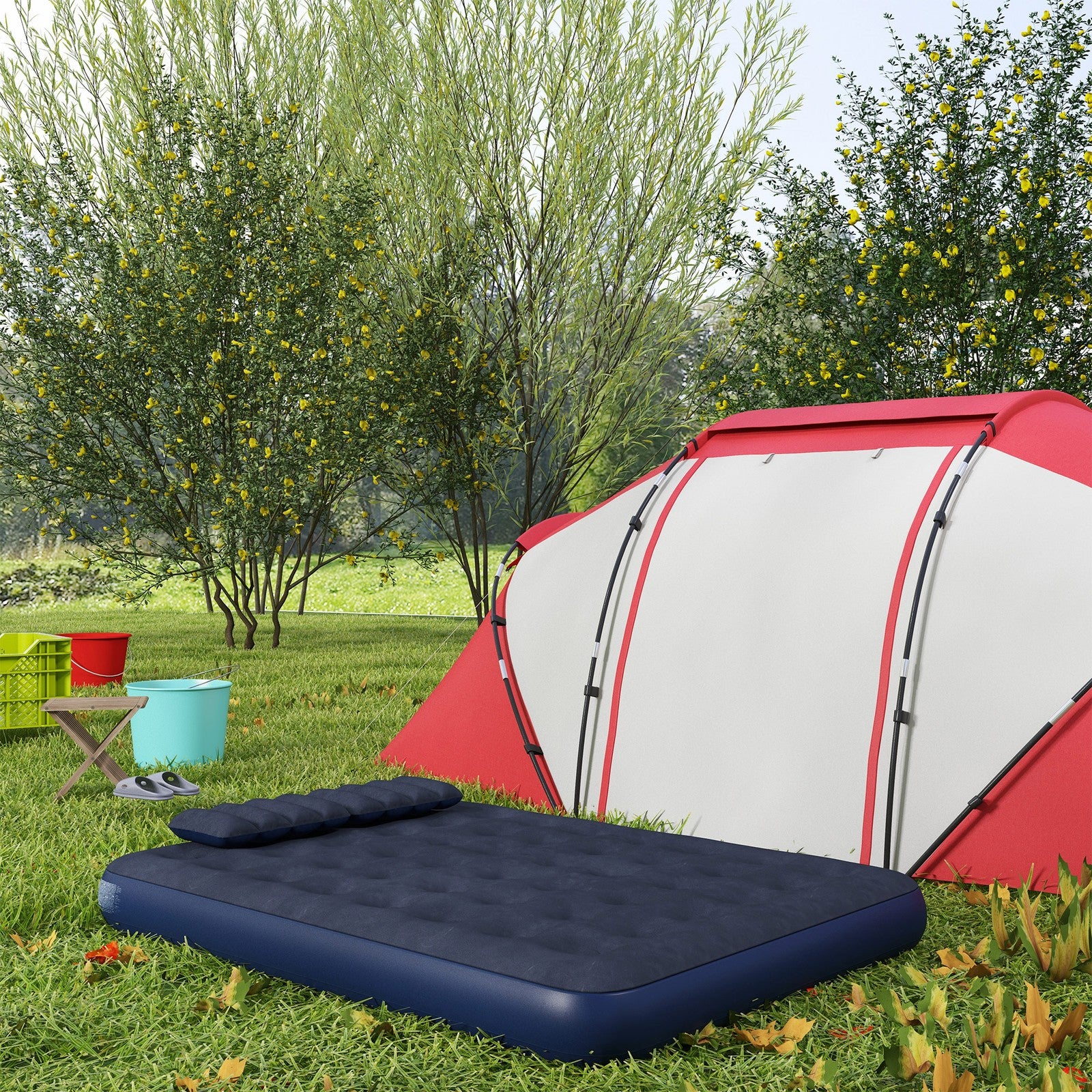 Luftbett, Luftmatratze Mit Handpumpe, Kopfkissen, Blau, 203 X 152 X 22 Cm