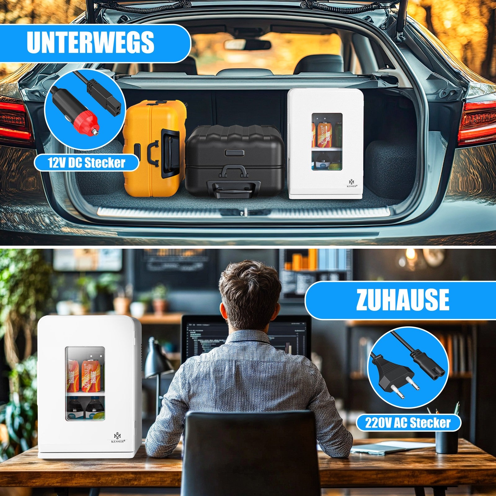 KESSER® Mini Kühlschrank 15 L Kühl Und Heizfunktion Minibar Kühlbox Thermobox