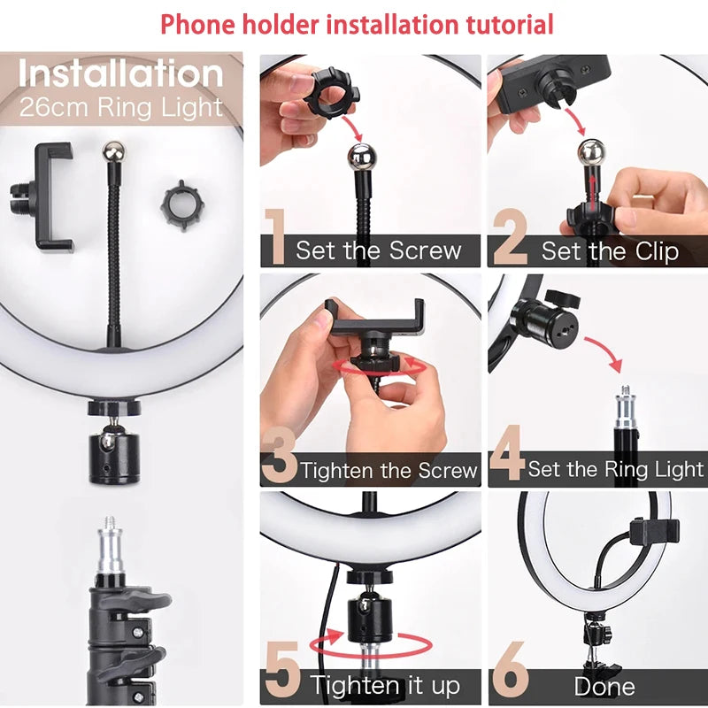 LED Selfie Ring Light Dimmable Photography Ringlight with Phone Stand Holder Makeup Fill Light for Youtube Support Video Live