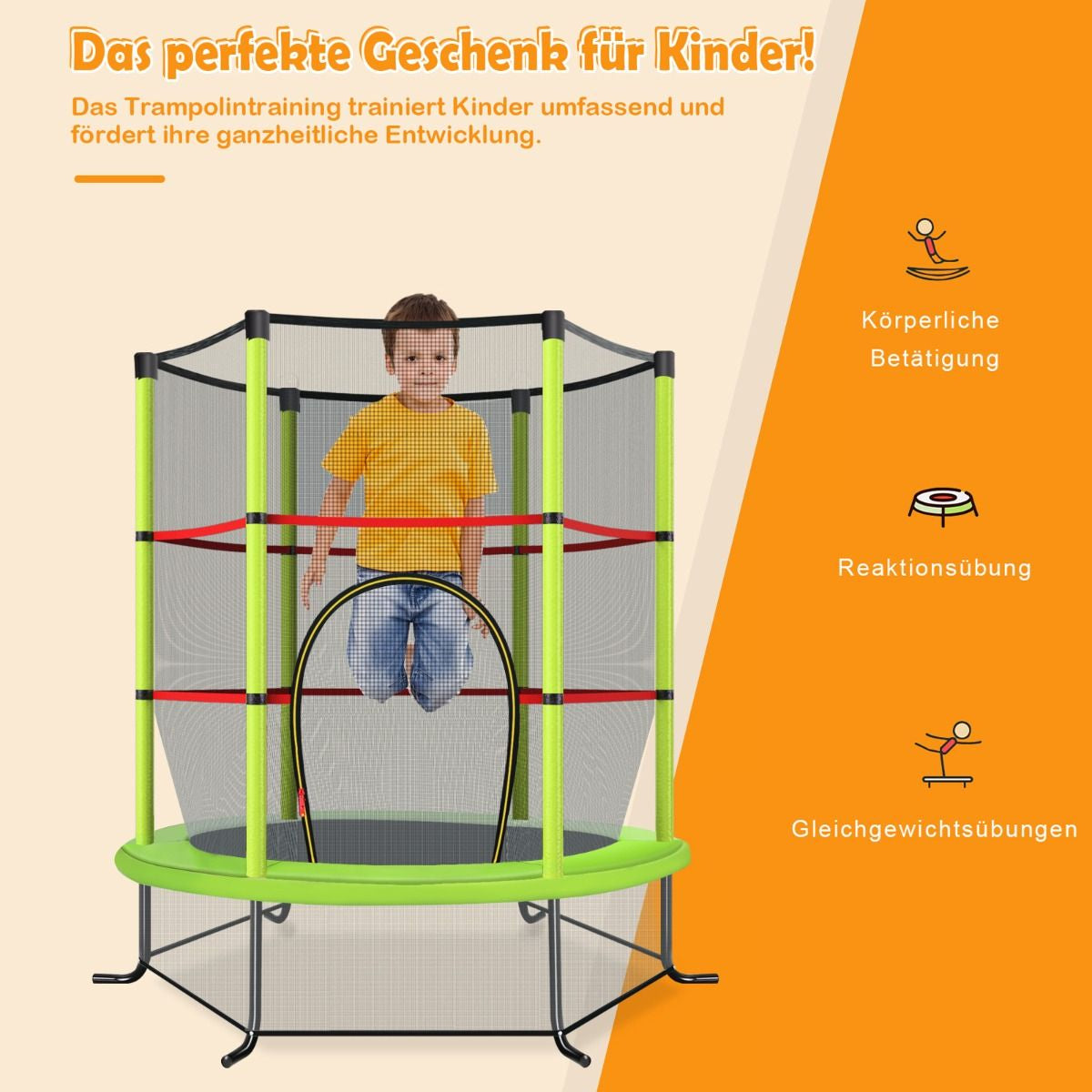 Ø165Cm Gartentrampolin Mit Sicherheitsnetz Trampolin Bis 135KG Belastbar Für Kinder Ab 3 Jahre