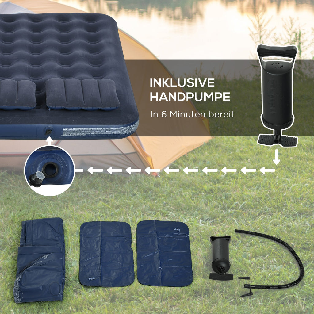 Luftbett, Luftmatratze Mit Handpumpe, Kopfkissen, Blau, 203 X 152 X 22 Cm