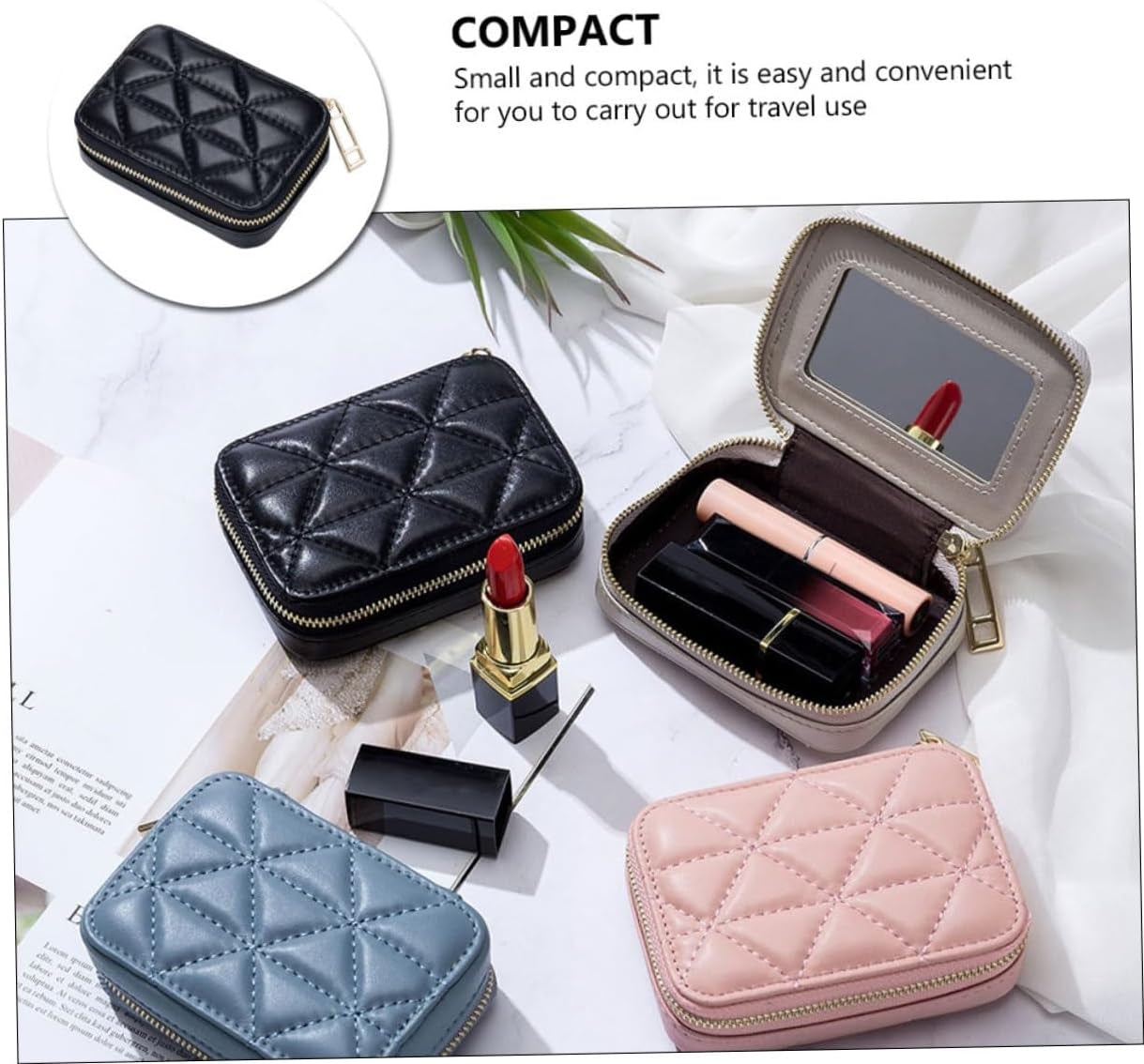 Mikinona Tragbare Lippenstifttasche Pu Mit Spiegel Kleine Kosmetiktasche Für Damen Reise Organizer Für Wandern Party Geschenk