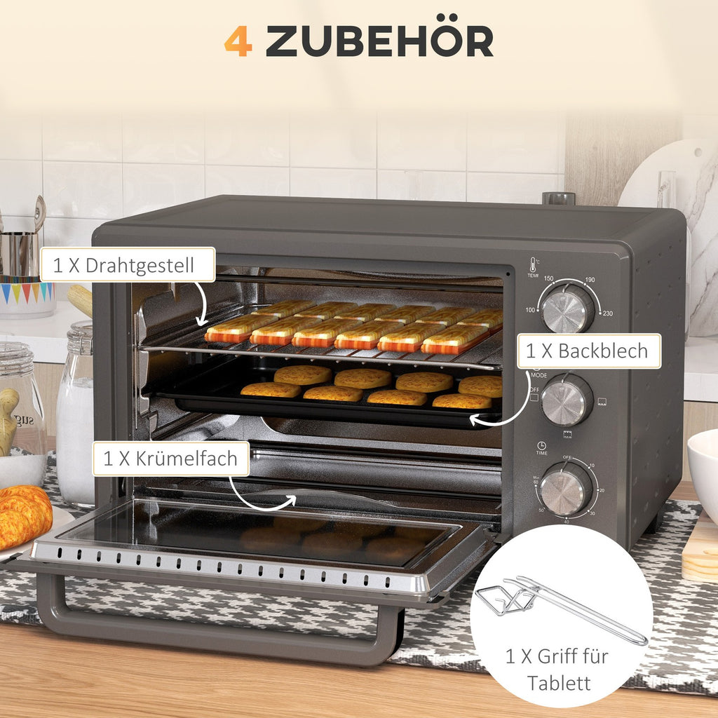 Minibackofen 21L 1400W 60 Min Timer, Kleinbackofen Mit 100 °C-230 °C Einstellbar