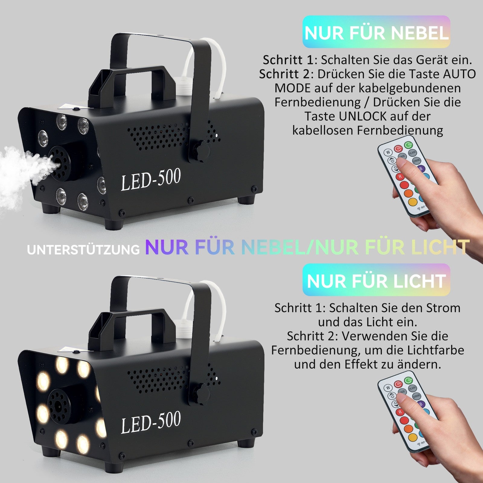 Nebelmaschine 450W Rauchmaschine Mit 13 Farbigen LED Lichtern Und RGB Effekt