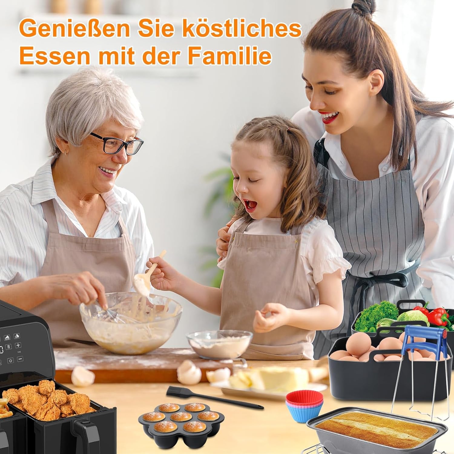 19PCS Zubehör Heißluftfritteuse Für Ninja Foodi AF400EU AF300EU AF500EU, Airfryer Zubehör Silikonform Heißluftfritteuse Zubehör Dual Zone Airfryer Accessories Für Innsky,Princess,Emerio 7,6L-9,5L