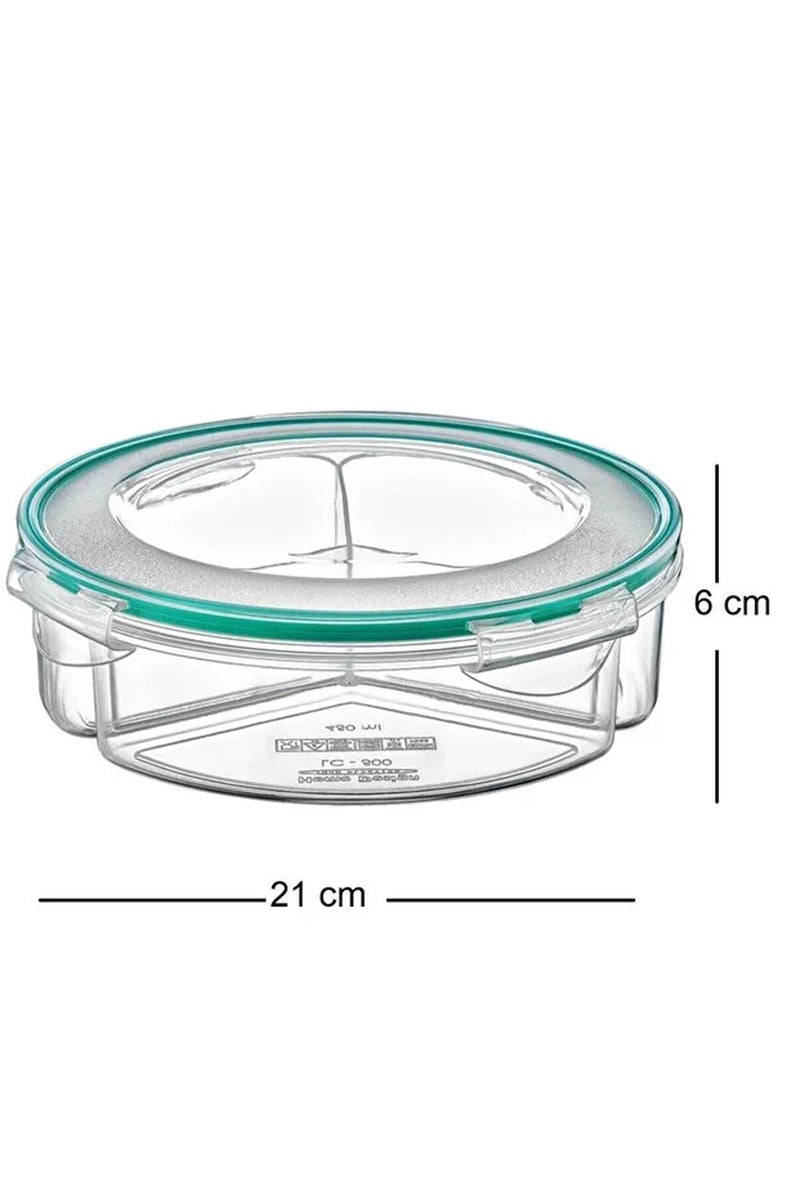 Round 3 Compartment Food Storage Box 1350 Ml Airtight Leakproof Lunch Container