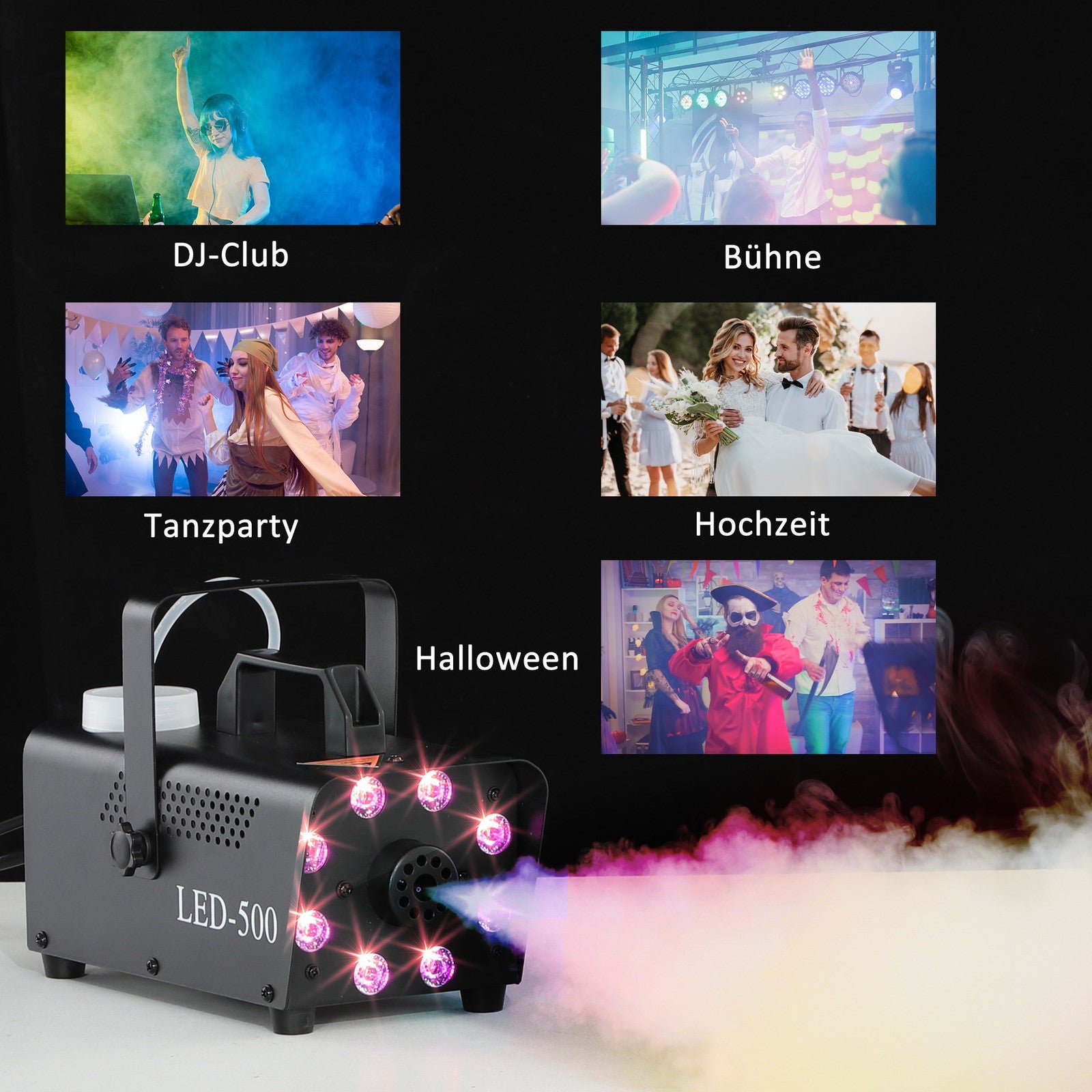 Nebelmaschine 450W Rauchmaschine Mit 13 Farbigen LED Lichtern Und RGB Effekt
